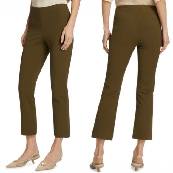 Vince Dark Olive Cropped Kick Flare Pants Size Medium Stretch Work Career Casual - Picture 4 of 10